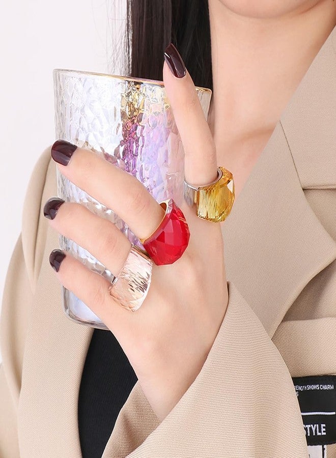 OIDIMS خاتم من الكريستال والزجاج والفولاذ المقاوم للصدأ مطلي بالذهب، بتصميم عصري مرصع بأحجار الزركونيا المكعبة، خاتم نسائي مذهل كبير الحجم مرصع بأحجار الراين، مناسب لحفلات الكوكتيل وأعياد الميلاد (شفاف، 8) - Image 2